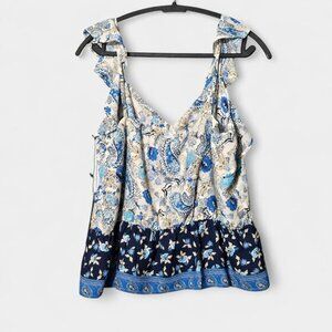 Nine‎ Britton Faux Wrap Ruffle Floral Sleeveless Peplum Blouse L Feminine NWT